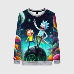 Женский свитшот 3D Рик и Морти на планете сказочных грибов