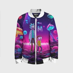 Детский бомбер 3D Морти и Рик на планете неоновых сказочных грибов