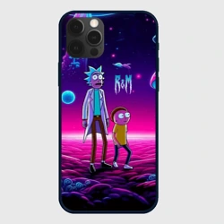 Чехол для iPhone 12 Pro Морти и Рик на планете неоновых сказочных грибов