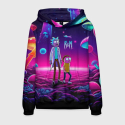 Мужская толстовка 3D Морти и Рик на планете неоновых сказочных грибов