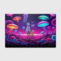 Головоломка Пазл магнитный 126 элементов Морти и Рик на планете неоновых сказочных грибов