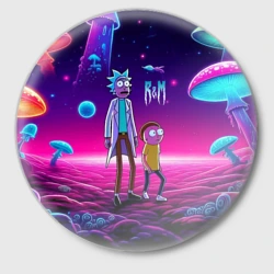 Значок Морти и Рик на планете неоновых сказочных грибов