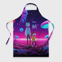 Фартук 3D Морти и Рик на планете неоновых сказочных грибов