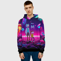 Мужская толстовка 3D Морти и Рик на планете неоновых сказочных грибов - фото 2