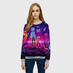 Женский свитшот 3D Морти и Рик на планете неоновых сказочных грибов - фото 2