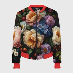 Женский бомбер 3D Ботаническая роспись - объемные цветочные украшения