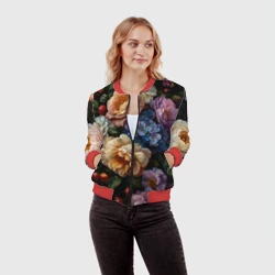 Женский бомбер 3D Ботаническая роспись - объемные цветочные украшения - фото 2