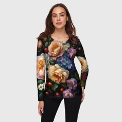 Женский лонгслив 3D Ботаническая роспись - объемные цветочные украшения - фото 2