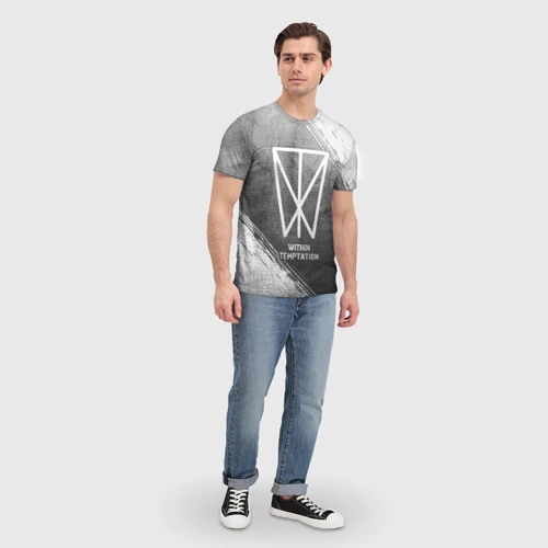 Мужская футболка 3D с принтом Within Temptation - grey gradient, вид сбоку #3