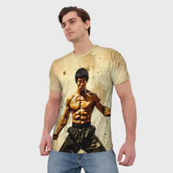 Мужская футболка 3D Брюс Ли на бежевом - фото 2