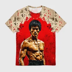Мужская футболка 3D Брюс Ли на красном
