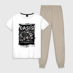 Женская пижама с белой футболкой хлопок Oasis rock