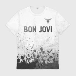 Мужская футболка 3D Bon Jovi - white gradient посередине