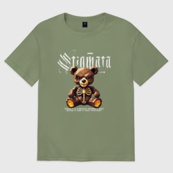 Мужская футболка хлопок Oversize Stigmata на фоне медвежонка зомби