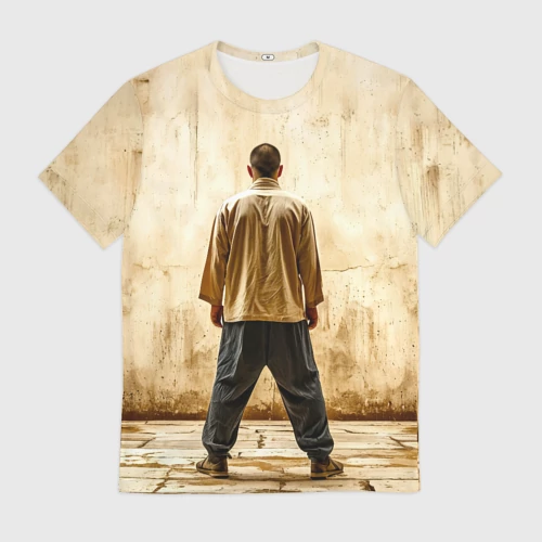 Мужская футболка 3D с принтом Ип Ман на бежевом, вид спереди #2