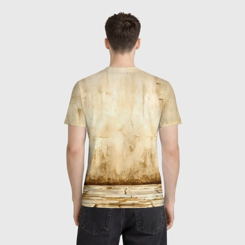 Мужская футболка 3D с принтом Ип Ман на бежевом, вид сзади #2