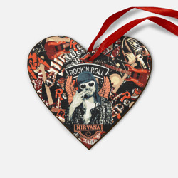 Деревянная игрушка Сердце Nirvana Kurt Cobain на фоне гитар