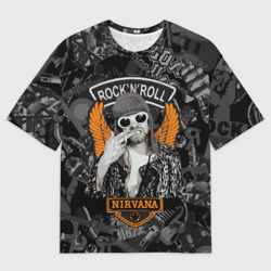 Мужская футболка oversize 3D Nirvana Курт Кобейн  на фоне гитар