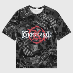 Мужская футболка oversize 3D Кукрыниксы логотип на фоне гитар