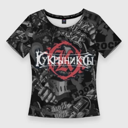 Женская футболка 3D Slim Кукрыниксы логотип на фоне гитар
