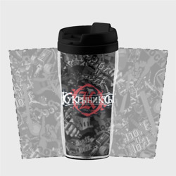 Термокружка-непроливайка Кукрыниксы логотип на фоне гитар - фото 2