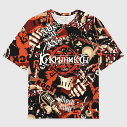 Мужская футболка oversize 3D Кукрыниксы на фоне электрогитар