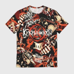 Мужская футболка 3D Кукрыниксы на фоне электрогитар