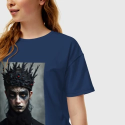 Женская футболка хлопок Oversize Готический принц с татуировкой на лице - фото 2