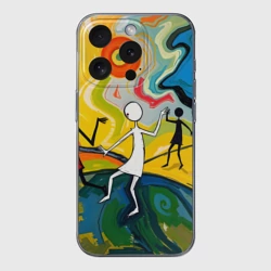 Чехол для iPhone 15 Pro силиконовый с защитой камеры Танцующие человечки