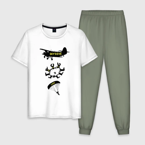 Мужская пижама с белой футболкой хлопок Skydive