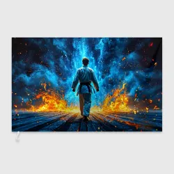 Флаг 3D Каратист в синем дыму