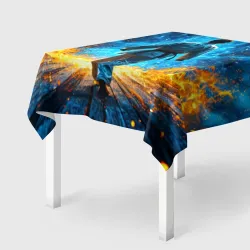 Скатерть 3D Каратист в синем дыму