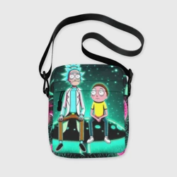 Сумка через плечо 3D Рик и Морти сидят на чёрном неоновом грибе