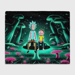 Плед 3D Рик и Морти сидят на чёрном неоновом грибе