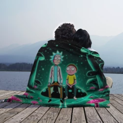 Плед 3D Рик и Морти сидят на чёрном неоновом грибе - фото 2