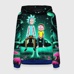 Женская толстовка 3D Рик и Морти сидят на чёрном неоновом грибе