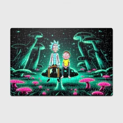 Головоломка Пазл магнитный 126 элементов Рик и Морти сидят на чёрном неоновом грибе