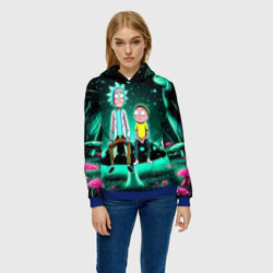 Женская толстовка 3D Рик и Морти сидят на чёрном неоновом грибе - фото 2