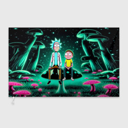 Флаг 3D Рик и Морти сидят на чёрном неоновом грибе