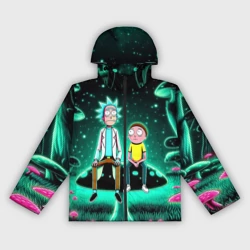 Женская ветровка 3D Рик и Морти сидят на чёрном неоновом грибе