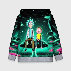 Детская толстовка 3D Рик и Морти сидят на чёрном неоновом грибе