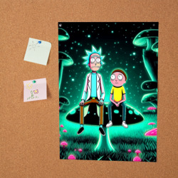 Постер Рик и Морти сидят на чёрном неоновом грибе - фото 2