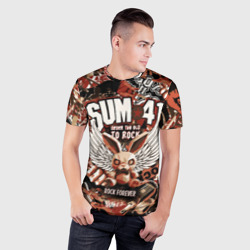 Мужская футболка 3D Slim Sum 41 на фоне кролика и гитар - фото 2