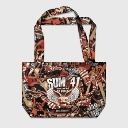 Пляжная сумка 3D Sum 41 на фоне кролика и гитар