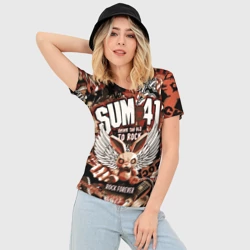 Женская футболка 3D Slim Sum 41 на фоне кролика и гитар - фото 2