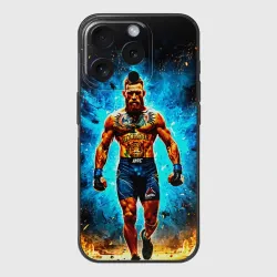 Чехол для iPhone 15 Pro силиконовый с защитой камеры Конор Макгрегор в огне