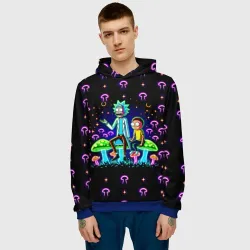 Мужская толстовка 3D Neon Rick and Morty among mushrooms - фото 2