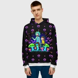 Мужская толстовка 3D Neon Rick and Morty among mushrooms - фото 2