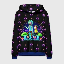 Мужская толстовка 3D Neon Rick and Morty among mushrooms