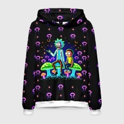 Мужская толстовка 3D Neon Rick and Morty among mushrooms
